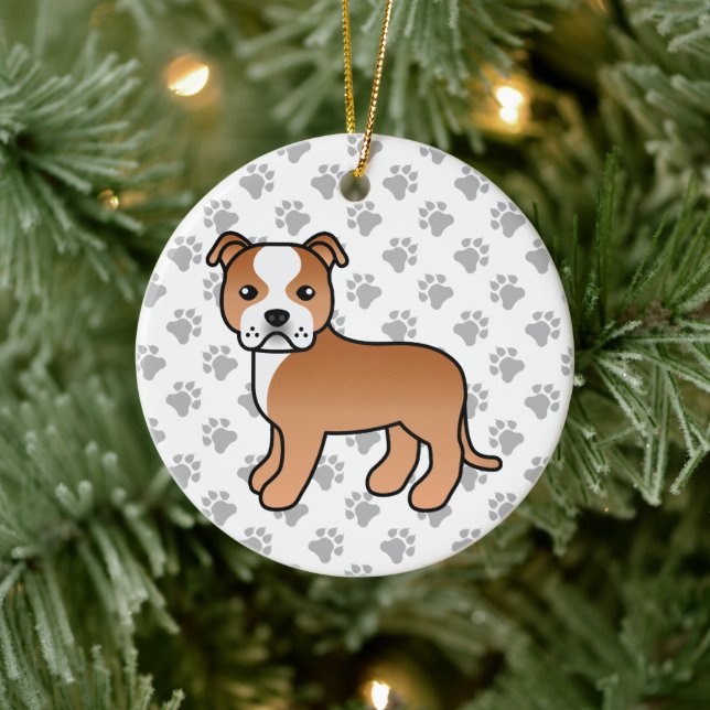 Red and White Staffordshire Bull Terrier Dog Keramik Ornament (Baum)