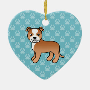 Red and White Staffordshire Bull Terrier Dog Keramikornament