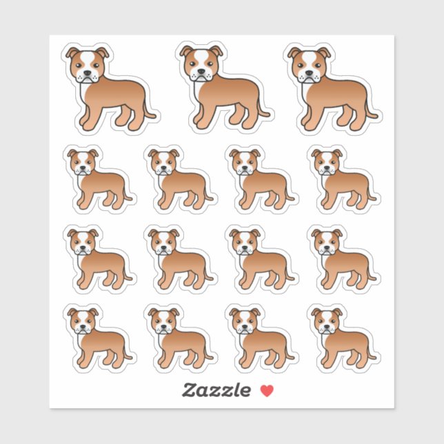 Red and White Staffordshire Bull Terrier Hunde Aufkleber (Blatt)