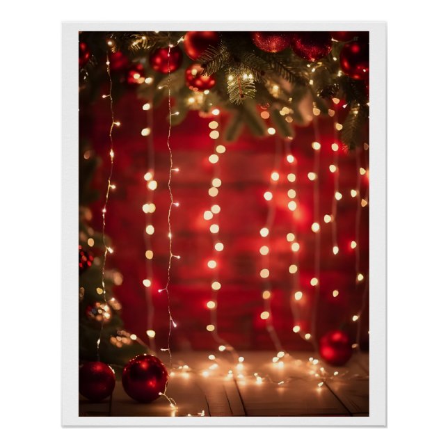 Red and White String Lights Digitale Kunst Poster (Vorderseite)