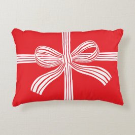 Red and White Striped Bow Accent Pillow Dekokissen