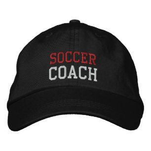 Red and White Text Soccer Coach Hat Bestickte Kappe