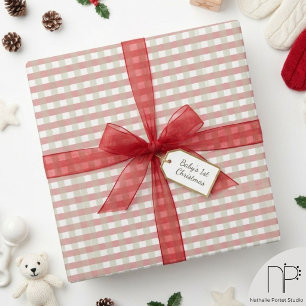 Red and White Xmas Gingham Pattern Baby Dusche Geschenkpapier
