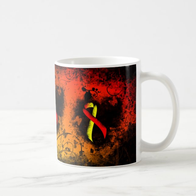 Red and Yellow Awareness Ribbon Grunge Heart Coffe Kaffeetasse (Rechts)