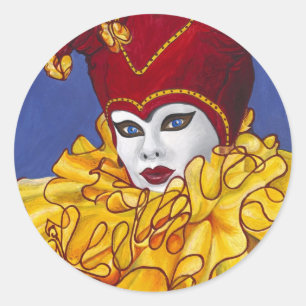 Red and Yellow Carnival Jester Runder Aufkleber