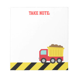 Red and Yellow Dump Truck Construction Notepad Notizblock