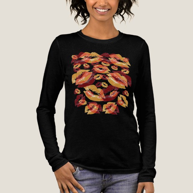 Red and Yellow Lip Print Flirtatious Fun Tri-Blend Shirt (Vorderseite)