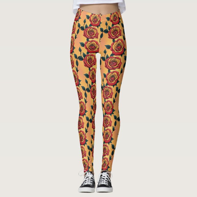 Red And Yellow Roses Leggings (Vorderseite)