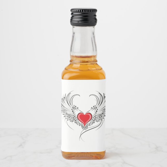 Red Angel Heart mit Flügeln Alkoholflaschenetikett (Vorderseite)