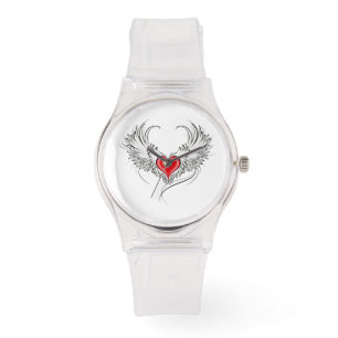 Red Angel Heart mit Flügeln Armbanduhr