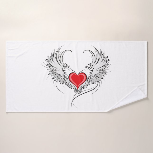 Red Angel Heart mit Flügeln Badehandtuch (Badehandtuch)