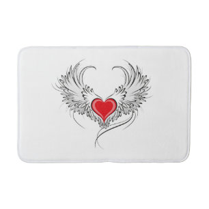 Red Angel Heart mit Flügeln Badematte