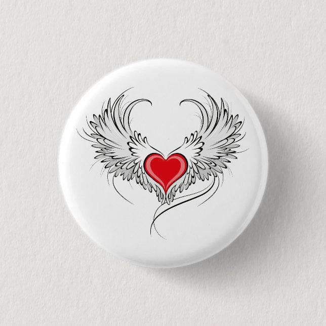 Red Angel Heart mit Flügeln Button (Vorderseite)