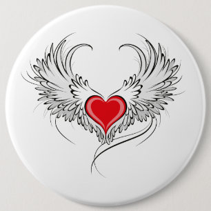 Red Angel Heart mit Flügeln Button