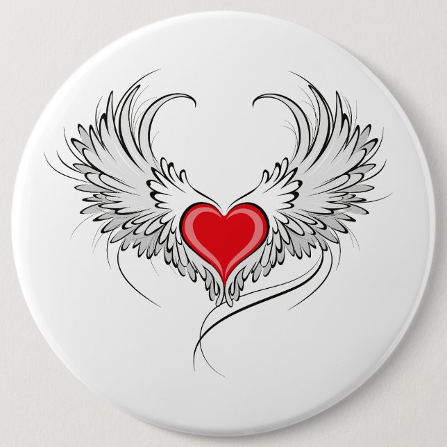 Red Angel Heart mit Flügeln Button (Vorderseite)