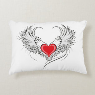 Red Angel Heart mit Flügeln Dekokissen