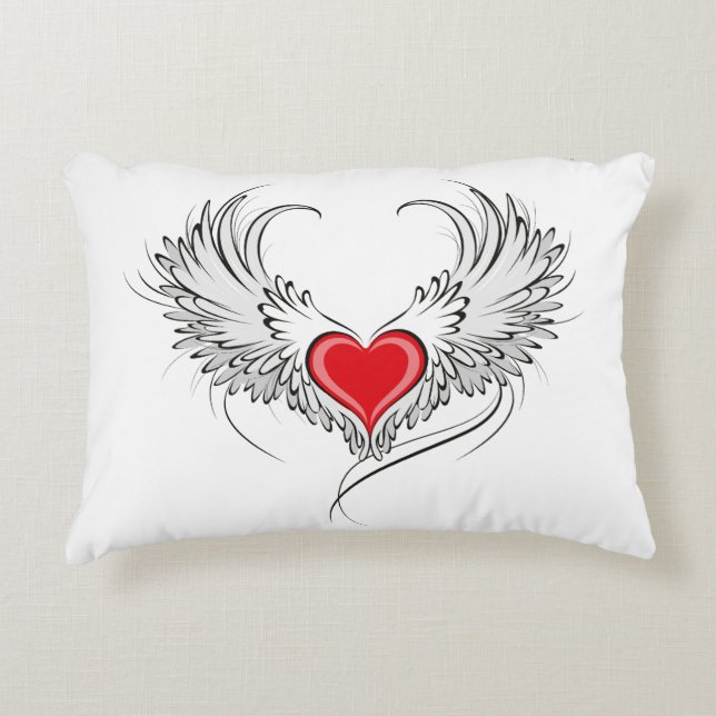 Red Angel Heart mit Flügeln Dekokissen (Vorderseite)