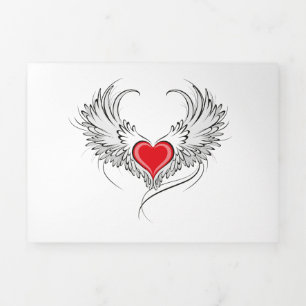 Red Angel Heart mit Flügeln Dreifach Gefaltete Urlaubskarte