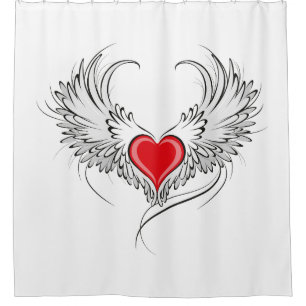 Red Angel Heart mit Flügeln Duschvorhang