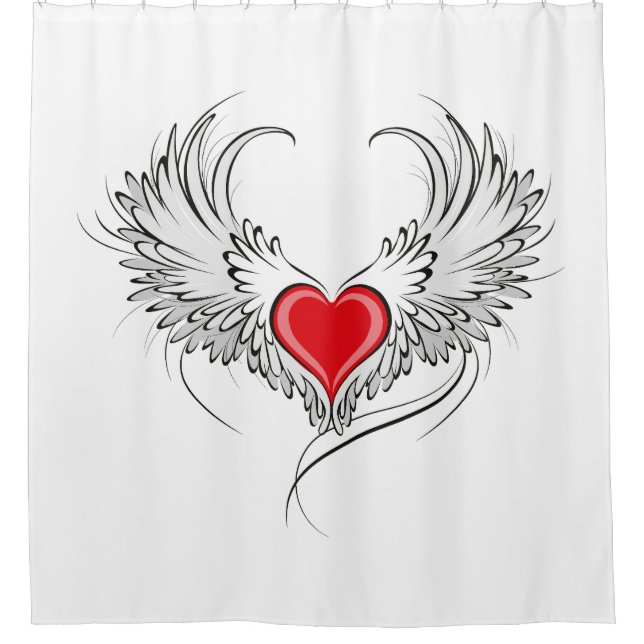 Red Angel Heart mit Flügeln Duschvorhang (Vorderseite)