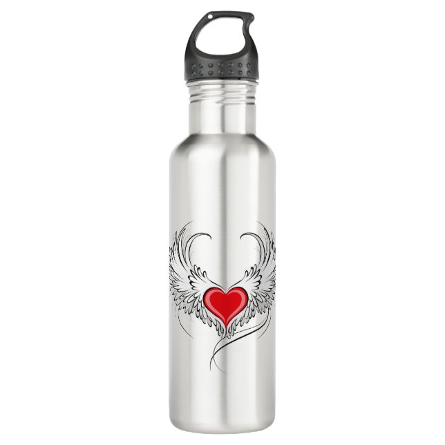 Red Angel Heart mit Flügeln Edelstahlflasche (Vorderseite)