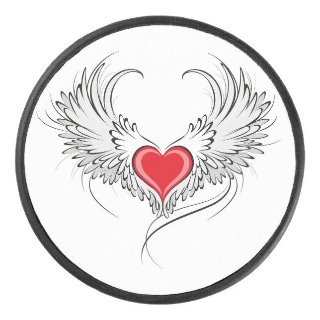 Red Angel Heart mit Flügeln Eishockey Puck (Vorderseite)