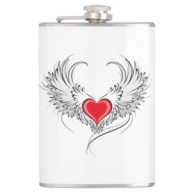 Red Angel Heart mit Flügeln Flachmann (Vorderseite)