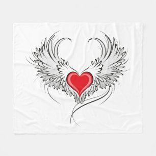 Red Angel Heart mit Flügeln Fleecedecke