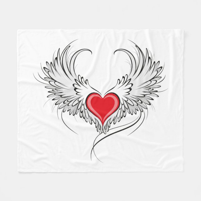 Red Angel Heart mit Flügeln Fleecedecke (Vorderseite (Horizontal))