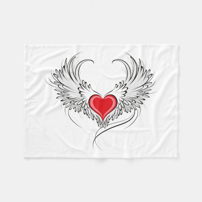Red Angel Heart mit Flügeln Fleecedecke (Vorderseite (Horizontal))