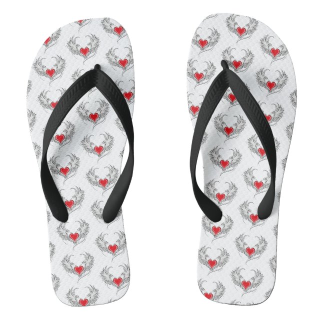Red Angel Heart mit Flügeln Flip Flops (Fußbett)