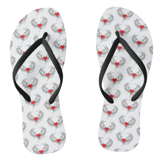 Red Angel Heart mit Flügeln Flip Flops (Fußbett)