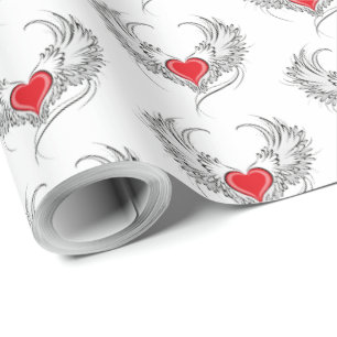 Red Angel Heart mit Flügeln Geschenkpapier