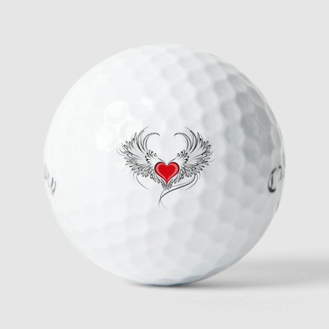 Red Angel Heart mit Flügeln Golfball (Vorderseite)