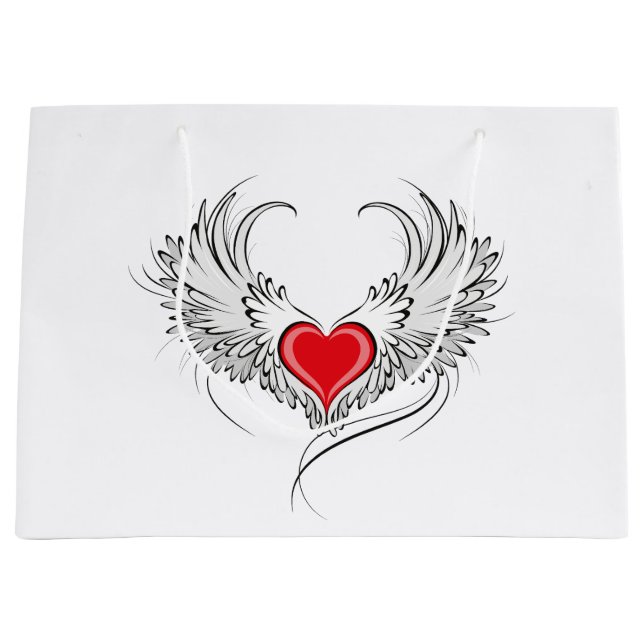 Red Angel Heart mit Flügeln Große Geschenktüte (Vorderseite)