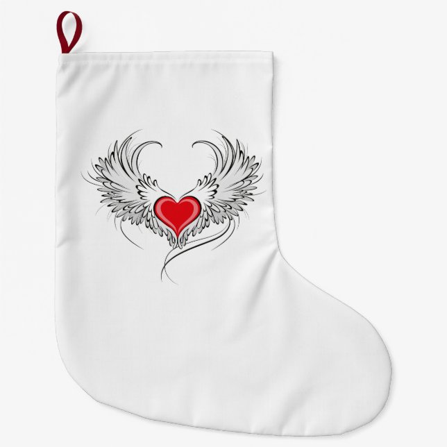 Red Angel Heart mit Flügeln Großer Weihnachtsstrumpf (Vorderseite)