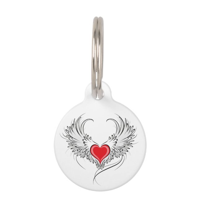 Red Angel Heart mit Flügeln Haustiermarke (Vorderseite)