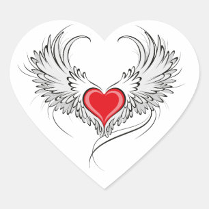 Red Angel Heart mit Flügeln Herz-Aufkleber