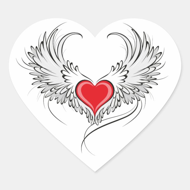 Red Angel Heart mit Flügeln Herz-Aufkleber (Vorderseite)