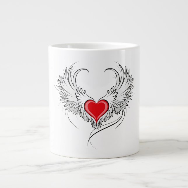 Red Angel Heart mit Flügeln Jumbo-Tasse (Vorderseite)