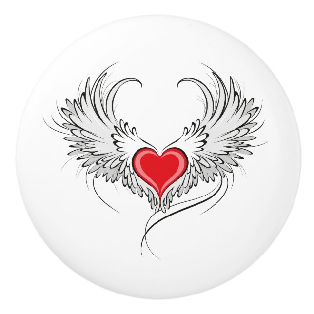 Red Angel Heart mit Flügeln Keramikknauf (Vorderseite)