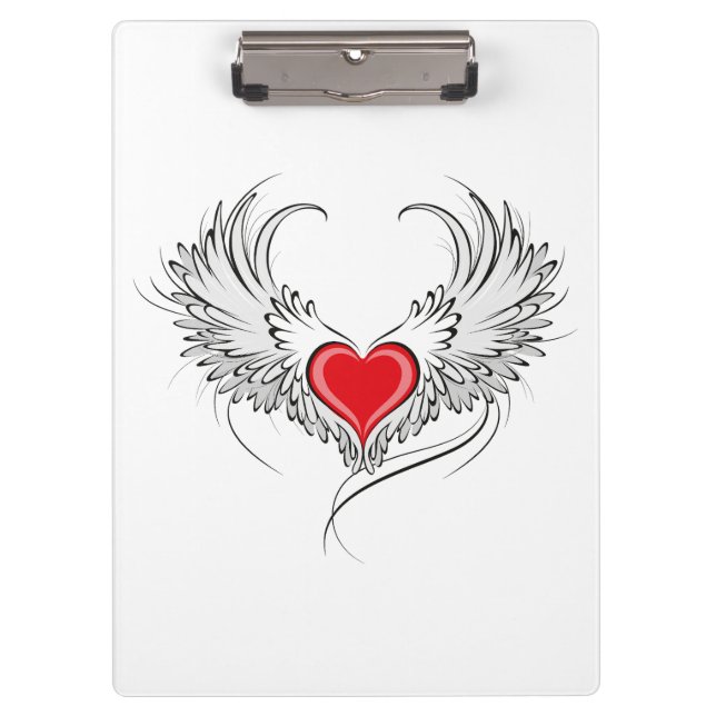 Red Angel Heart mit Flügeln Klemmbrett (Vorderseite)