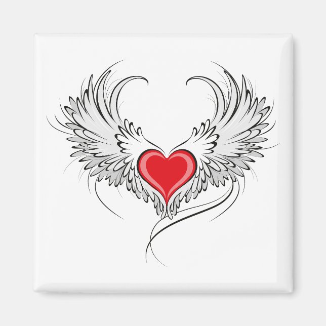 Red Angel Heart mit Flügeln Magnet (Vorne)