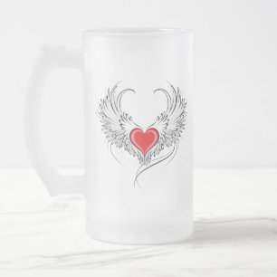 Red Angel Heart mit Flügeln Mattglas Bierglas