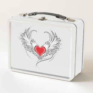 Red Angel Heart mit Flügeln Metall Brotdose