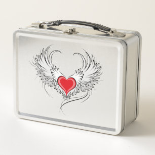 Red Angel Heart mit Flügeln Metall Brotdose
