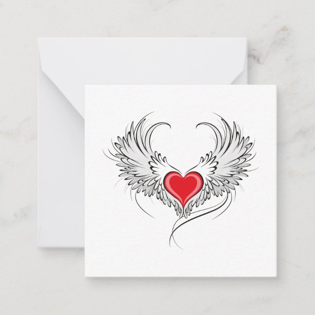 Red Angel Heart mit Flügeln Mitteilungskarte (Vorderseite)