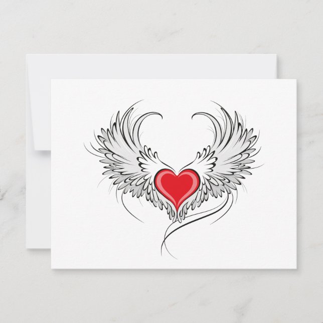 Red Angel Heart mit Flügeln Mitteilungskarte (Vorderseite)