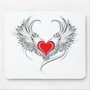 Red Angel Heart mit Flügeln Mousepad