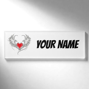Red Angel Heart mit Flügeln Namenschild